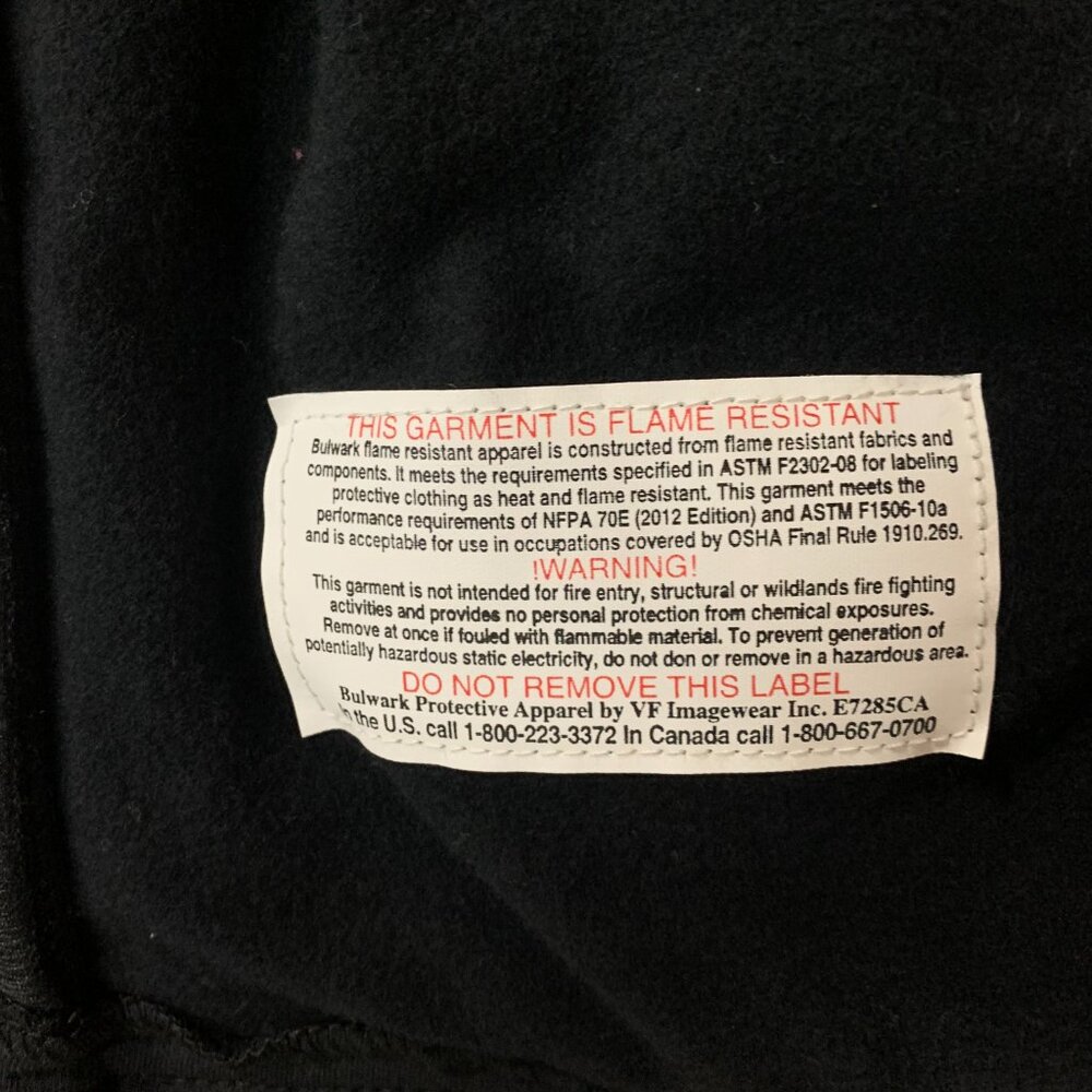 Bulwark Protection Men's Black Large Regular Flame Resistant FR Full Zip Jacket - Picture 9 of 16